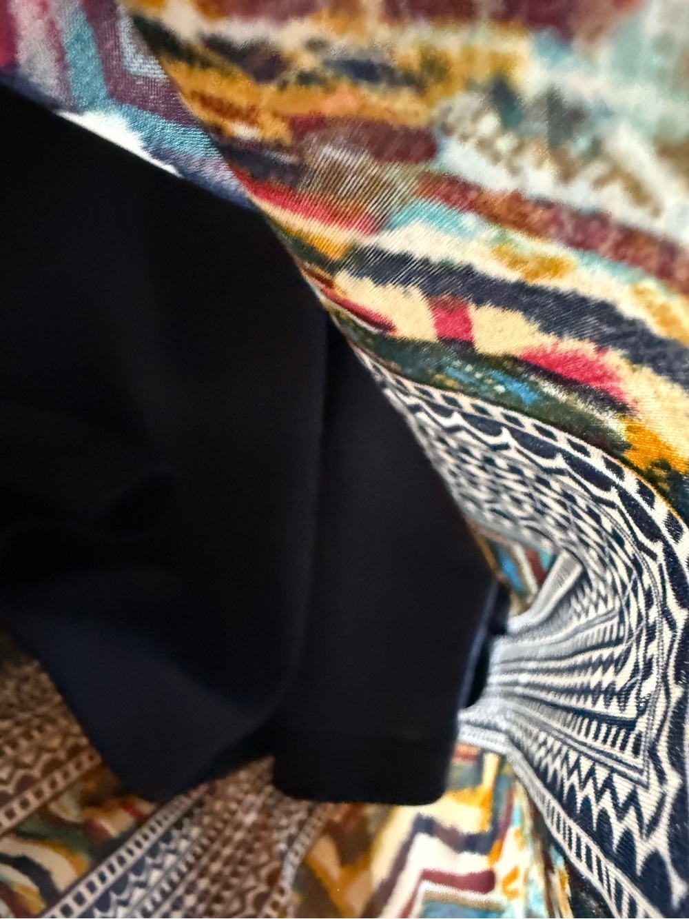Lily Rose Mixed Media Maxi Dress Navy Blue Lace Bodice Geometric Chevron Ikat - Picture 5 of 9